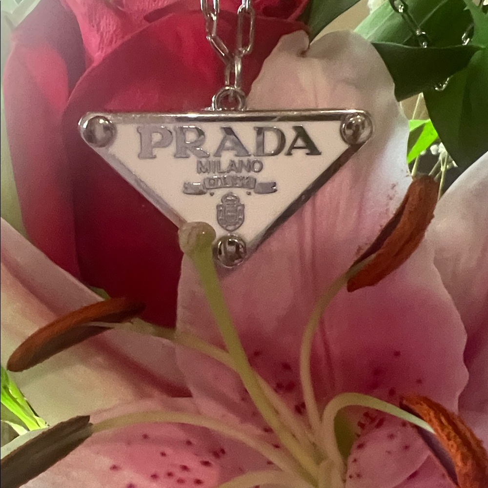 Upcycled Authentic Prada Silver Triangle Pendant … - image 5